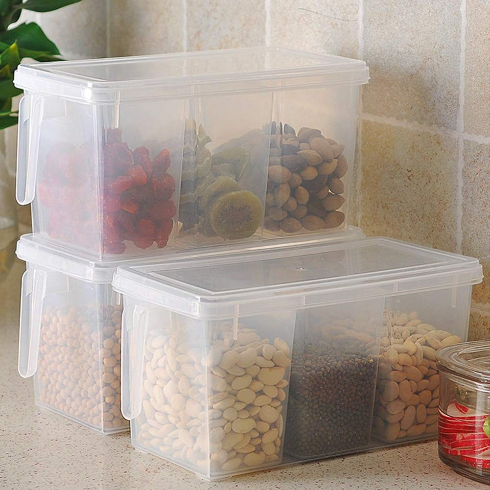 2 Pack Plastic Divided Veggie Storage Containers with Lids and Handles for Fr...