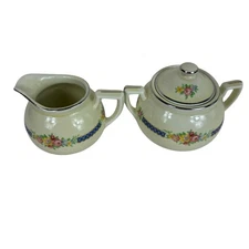 Vintage Hall's Superior Quality Kitchenware Blue Bouquet Sugar & Creamer Set