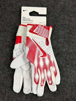 Nike Alpha Elite Baseball Batting Gloves Dri-FIT Men's Size Large Red White New