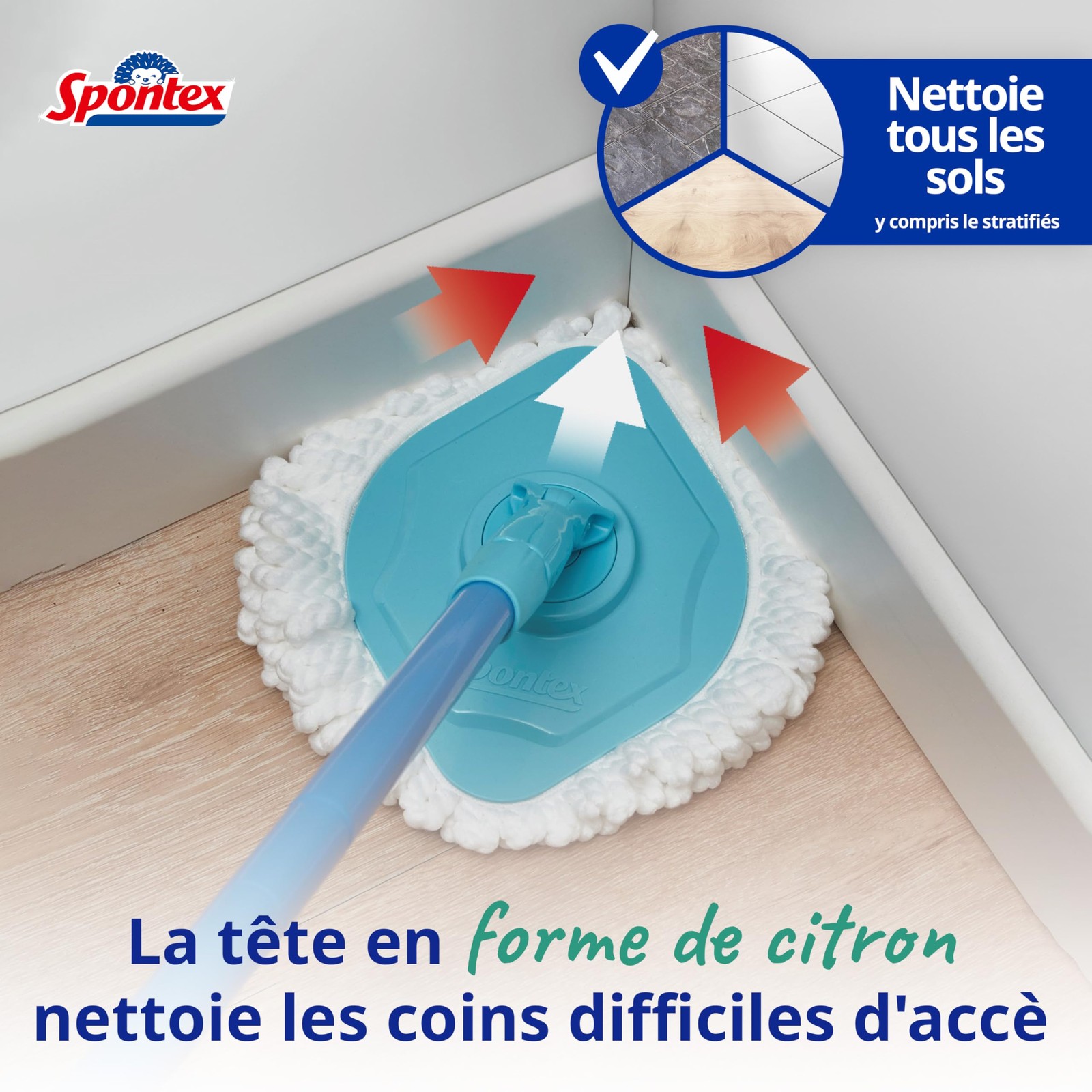 Balai spécial coins à tête rotative 360 et seau microfibre haute absorption - 2