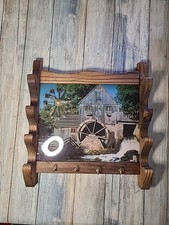 J And S woodcrafts clock, key, rack. old windmill pic made in USA NOB.