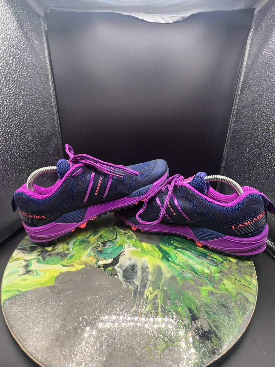 Brooks Cascadia 10 Trail Running Shoes Purple Pink Navy Mesh Lace Up View 6