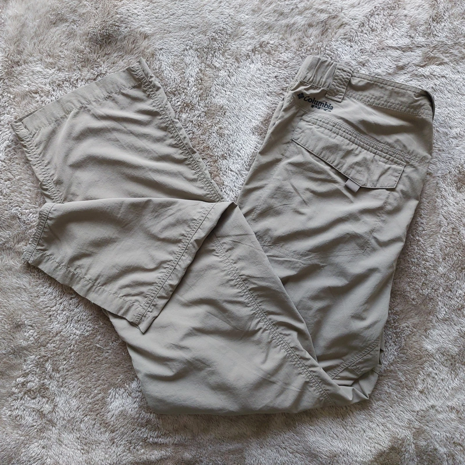 Columbia PFG Omni Shade Men's Beige Nylon Outdoor Fishing Cargo Pants | 36x31