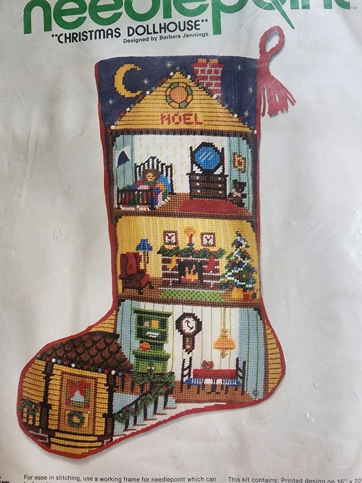 KIT DE MEDIAS DE NAVIDAD Needlepoint Sunset Barbara Jennings 6010 casa de muñecas años 80 Foto 2 de 4