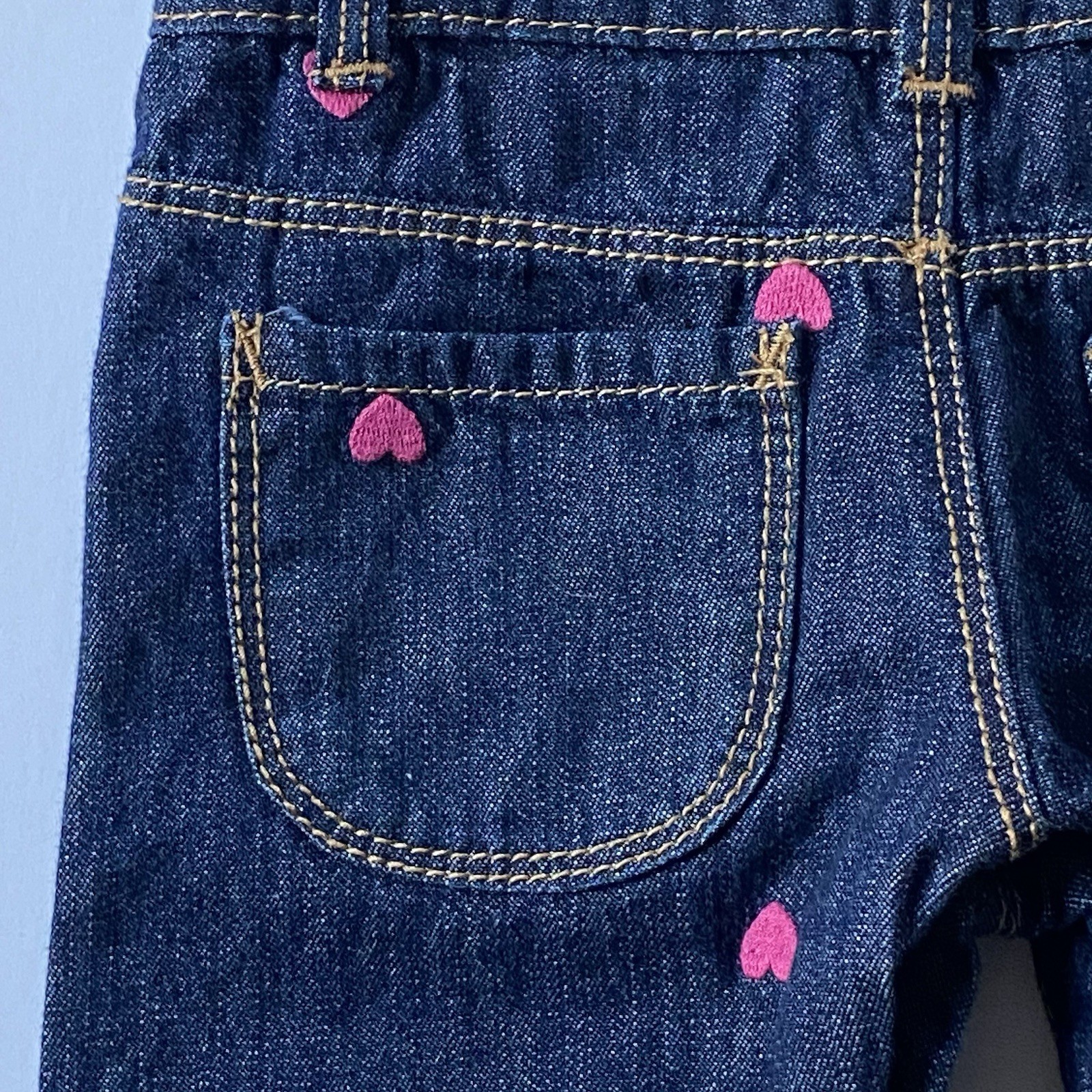 OshKosh B’Gosh Overalls Size 6 Months Pink Hearts Jeans EUC Baby Girls Osh Kosh