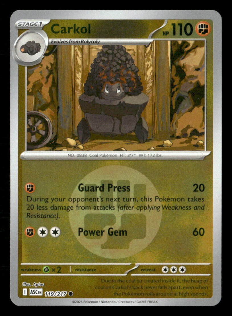 Pokemon Carkol (Energy Symbol Pattern) #119/217 tcg Near Mint or Better