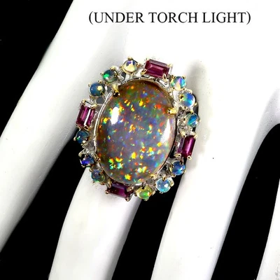 925 Sterlingsilber Ring Oval Feueropal 21.4 ct Handgefertigt Schmuck Gr. 8 - Bild 1 von 4