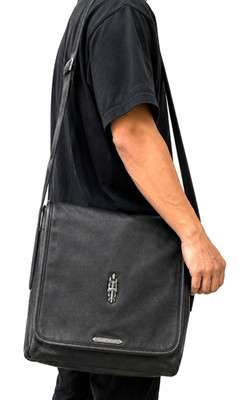 Chrome Hearts Black Leather Messenger Crossbody Bag Sterling Silver Dagger Rare