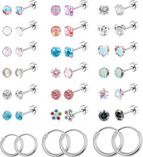 21Pairs Hypoallergenic Surgical Steel Earrings - Flat Back Stud Earrings for ...