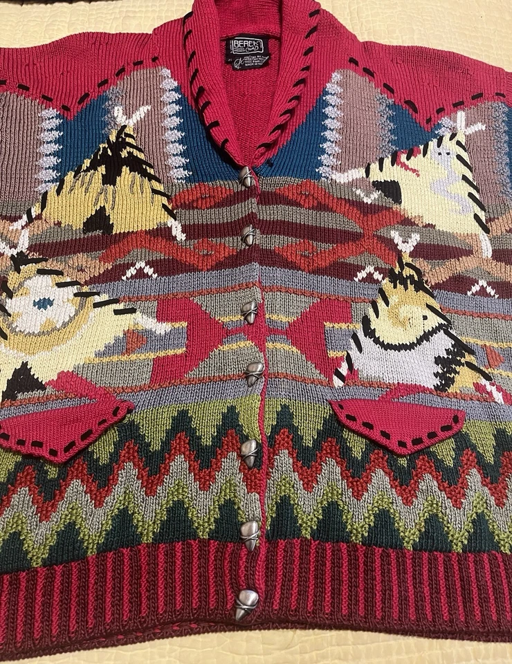Suéter De Colección Marta D Berek Rojo Temático Suroeste Talla Mediana Con Tipis Foto 3 de 4