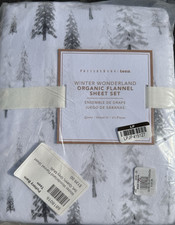 Pottery Barn Teen Winter Wonderland Organic Flannel Sheet Set - Queen - Gray NEW