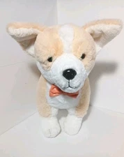 F A O Schwarz Sparklers Corgi Dog 12" Plush Stuffed  Toy Coral Bow EUC
