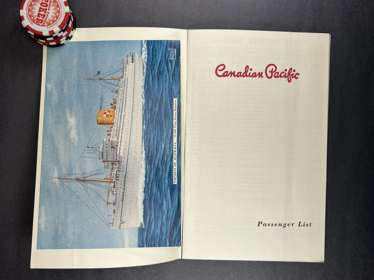 1954 RMS Empress of Australia Passenger List - Canada Pacific | eBay