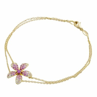 Ponte Vecchio Pink Sapphire Diamond Flower 18k Rose Gold Chain Bracelet Bangle