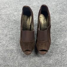 Moda Brown Suede Peep Toe Slingback Heeled Booties