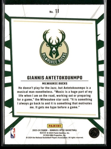 2023-24 Donruss Optic #11 Giannis Antetokounmpo My House Milwaukee Bucks Card - Picture 2 of 2