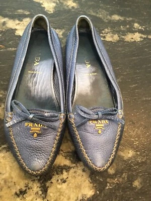 Authentique Mocassins Cuir Bleu Prada 37,5  - Photo 1/4