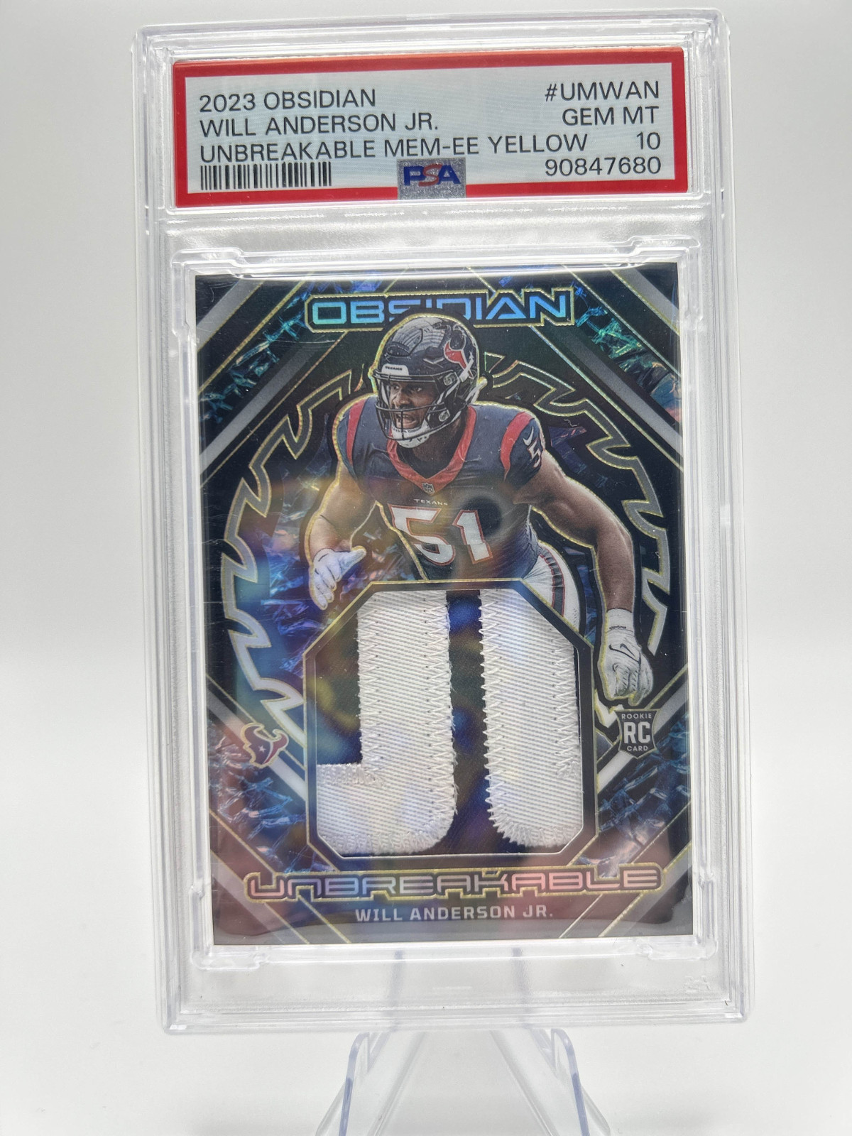 Will Anderson Panini Obsidian Unbreakable Memorabilia #UMWAN Electric Etch Yellow