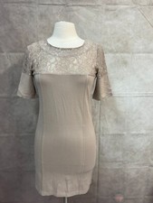 Vertigo Paris Short Sleeve Lace Zip Dress Lunar Beige Size S Small
