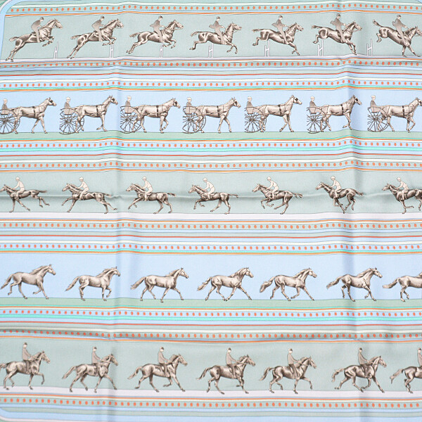 Hermes Carre 90 Silk Scarf Blue Horse Design Large Womens Preowned