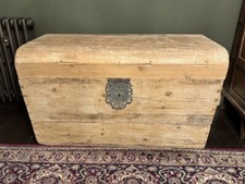 Dome Top Trunk, 19th Century Pine Blanket Box Wooden Chest