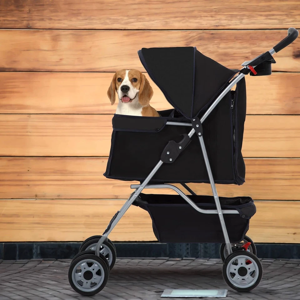 4 Wheels Dog Cat Stroller for Small Medium Dogs Cats Foldable Puppy Stroller - Image 2 of 4