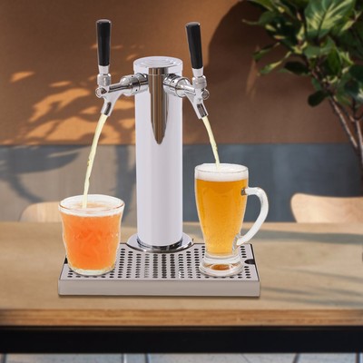 Silver D-Type Kegs Beer Tower Double-Tap Beer Column Kit W/Dual Gauge Regulator