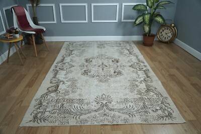 Oriental Wool Rug, Boho Decor Rug, Beige Turkish Rug Carpet, 5.28x8.66 ft H-2262