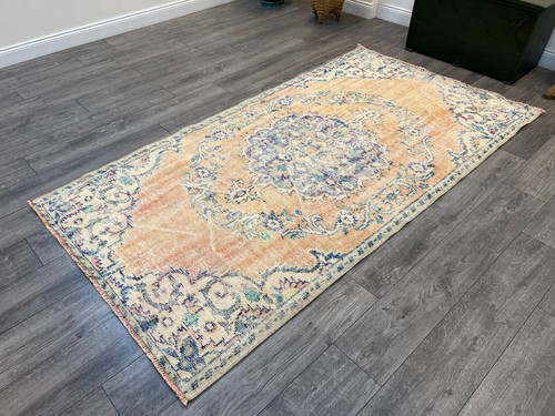 Orange Area Rug, Orange Turkish Rug, Turkish Area Rug, Vintage Rug, 4.3 x 7.9 ft