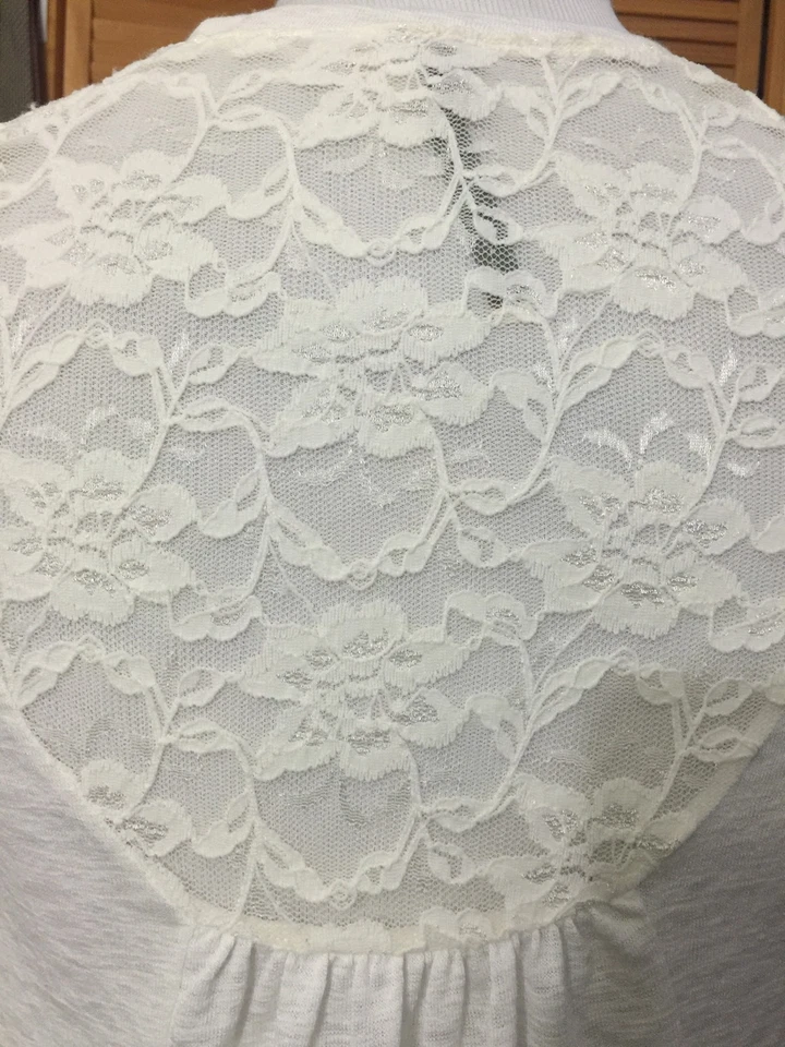 Blusa Camisa Lauren Conrad Manga Larga Blanca Floral Con Cordones Ver a Través Mediana Foto 4 de 4