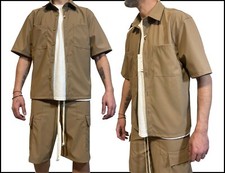 Set 2 pezzi Completo uomo Coordinato Pantalone corto Cargo + Camicia tasche came