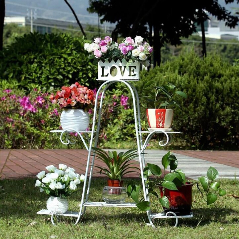 Metal/Wooden Plant Flower Stand Pot Open Display Shelf Outdoor Indoor ...