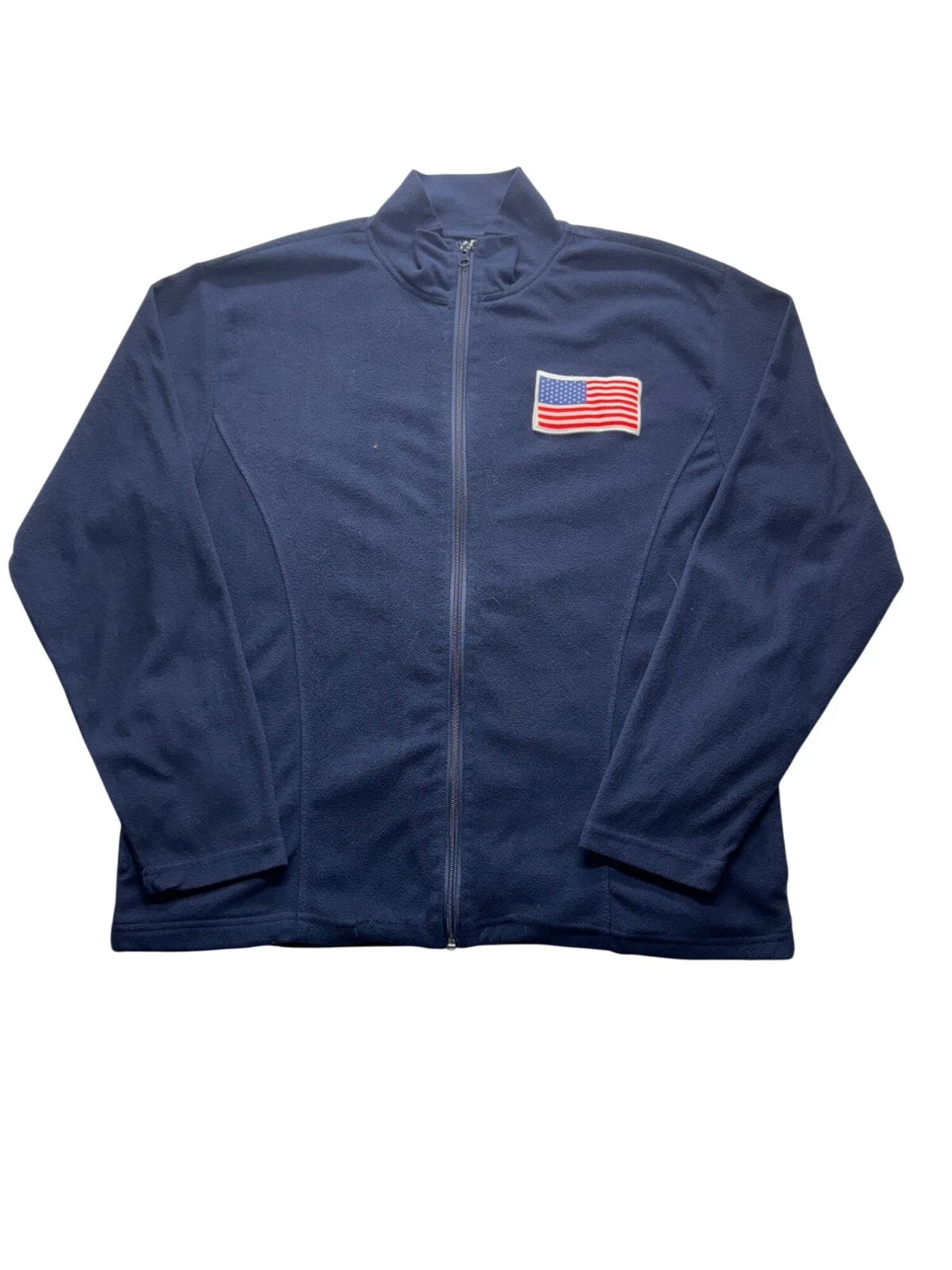 Navy Full-Zip Fleece Jacket With American Flag Patch Mens L/XL #7818