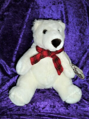 Commonwealth LUDWIG BEAR Plush Target 1987 White Red/black plaid bow 12'' NWT
