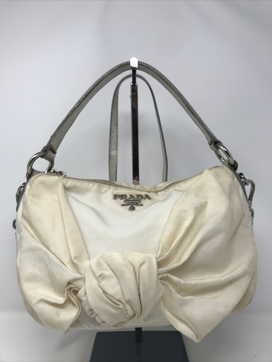Vintage Prada Off White Nylon Knot Bow Satchel Shoulder Bag Vintage Prada Off White Nylon Knot Bow Satchel Shoulder Bag