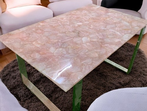 48"x36" Rose Quartz Center Sofa Coffee & Dining Table Crystal Stone Hallway Deco - Picture 4 of 8