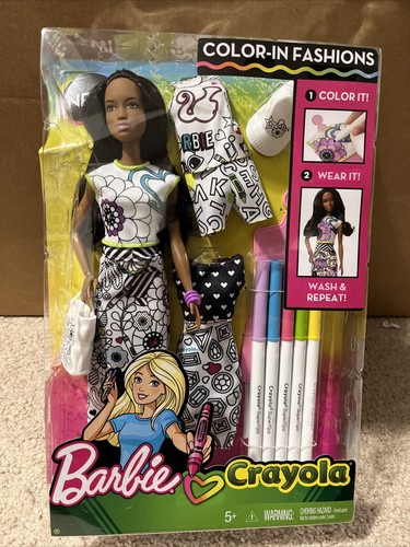 Barbie Crayola Color-in Fashions Brunette FPH91 NEW DAMAGED PACKAGING
