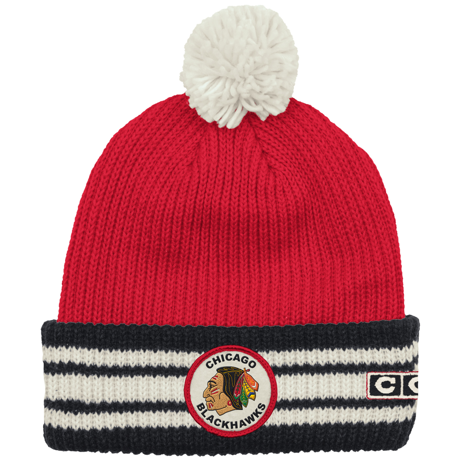 Вязаная шапка с манжетами и помпоном Chicago Blackhawks Watch Cap 4890₽