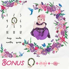 Baby Monthly Milestone Blanket - Baby Shower Gift Flannel Fleece Photograph Prop