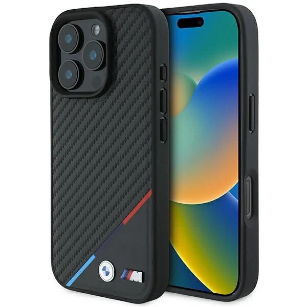 Phone Case iPhone 16 Pro BMW Tricolor Carbon Look Black MagSafe