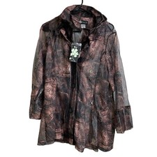 Damee Inc Jacket Xl Womens Mesh Pink Black Wire Collar Button Art To Wear Sheer