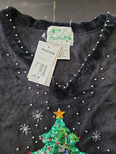 NWT Quacker Factory Christmas Tree Sweater Beaded Sequin Black Jeweled Size XL - Picture 4 of 10