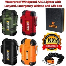 Electric Windproof Lighter Plasma Dual Arc USB Rechargeable Waterproof Lanyard