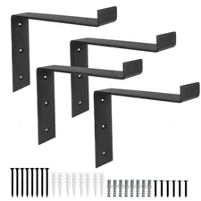 4 Pack 4x6 Inch Heavy Duty Floating Shelf Brackets, Black Metal, Wall Mount Set