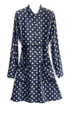 S/S 1991 JEAN PAUL GAULTIER JUNIOR VINTAGE DEEP BLUE & GREEN POLKA DOT DRESS M L