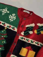 Vintage Karen Scott Christmas Cardigan Sweater Womens M  Buttons Teacher Granny