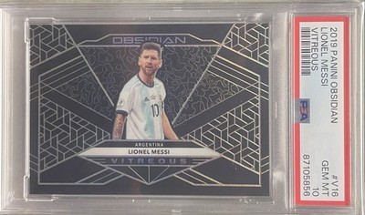 Lionel Messi Jersey Match #d 10/135 💎 2019-20 Panini Obsidian Vitreous PSA 10