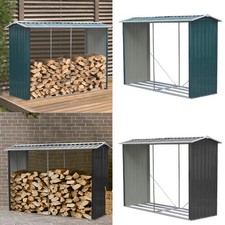 Outdoor Garden Metal Storage Shed Log Wood Store Shelter Firewood Rack w/ Cover