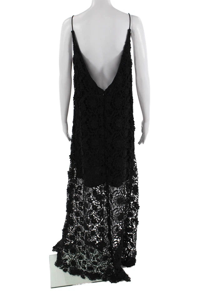 ERIN Erin Fetherston, Mujer Negro Floral Cuello en V Maxi Vestido Sin Mangas Cremallera Talla 12 Foto 3 de 4