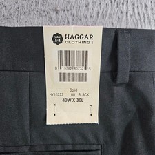 Haggar Mens Classic Fit Dress Pants Black 40x30 Flat Front NEW NWT